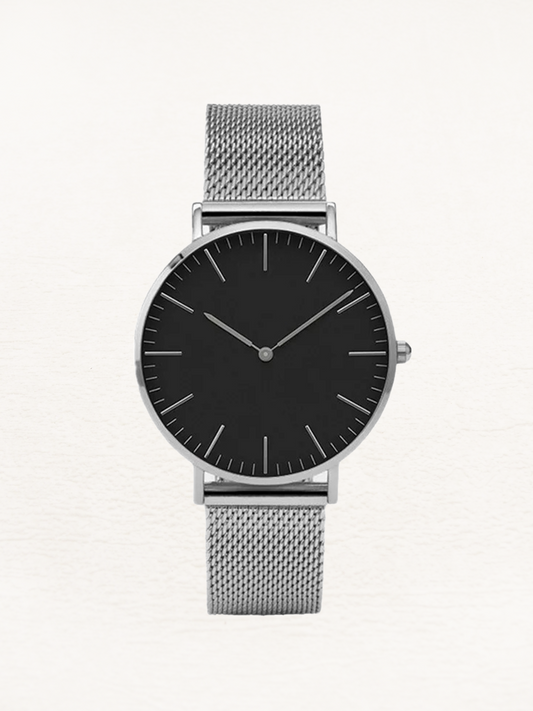 Daphne Women's stainless steel quartz watch with round silver-black case