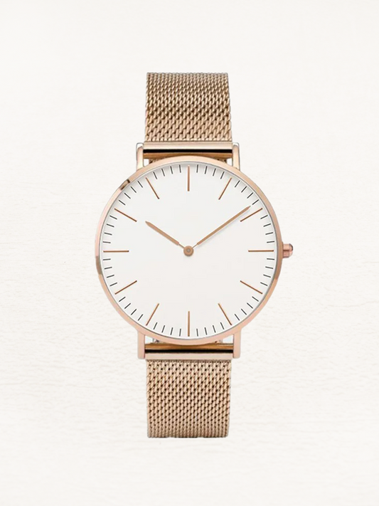 Daphne Women's stainless steel quartz watch with rose gold-white round case
