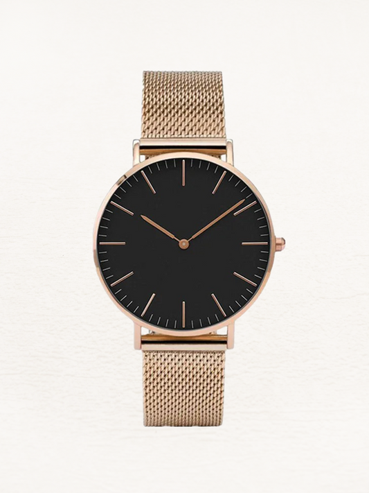 Daphne Women's stainless steel quartz watch with rose gold-black round case