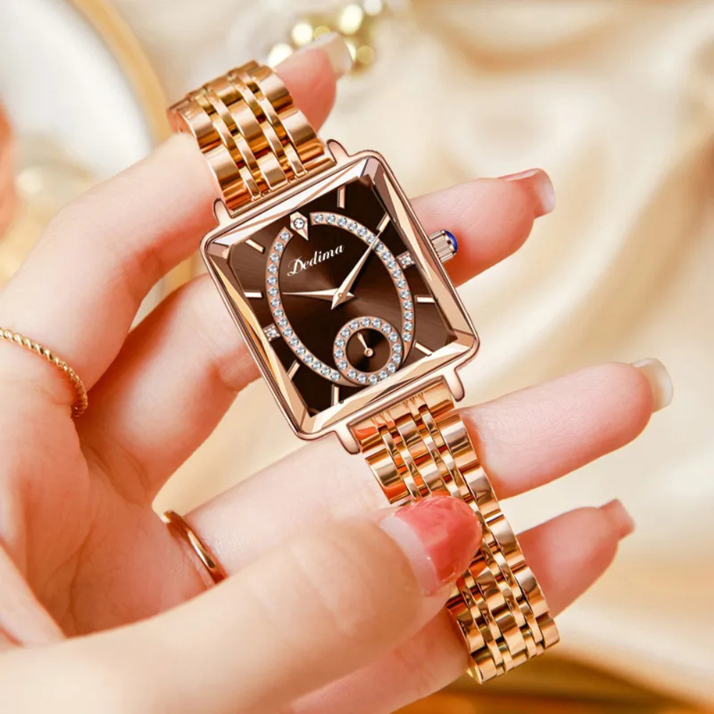Eclisse |  Rose Gold Square Diamond Two-pin Half Watch
