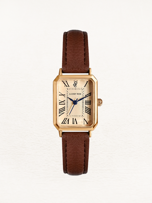 Lijoux leather women's watch with square case - Gold and brown