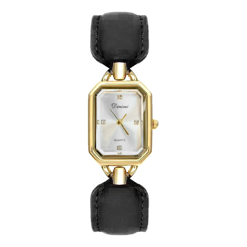Elegant women's square disc watch with luxury leather strap