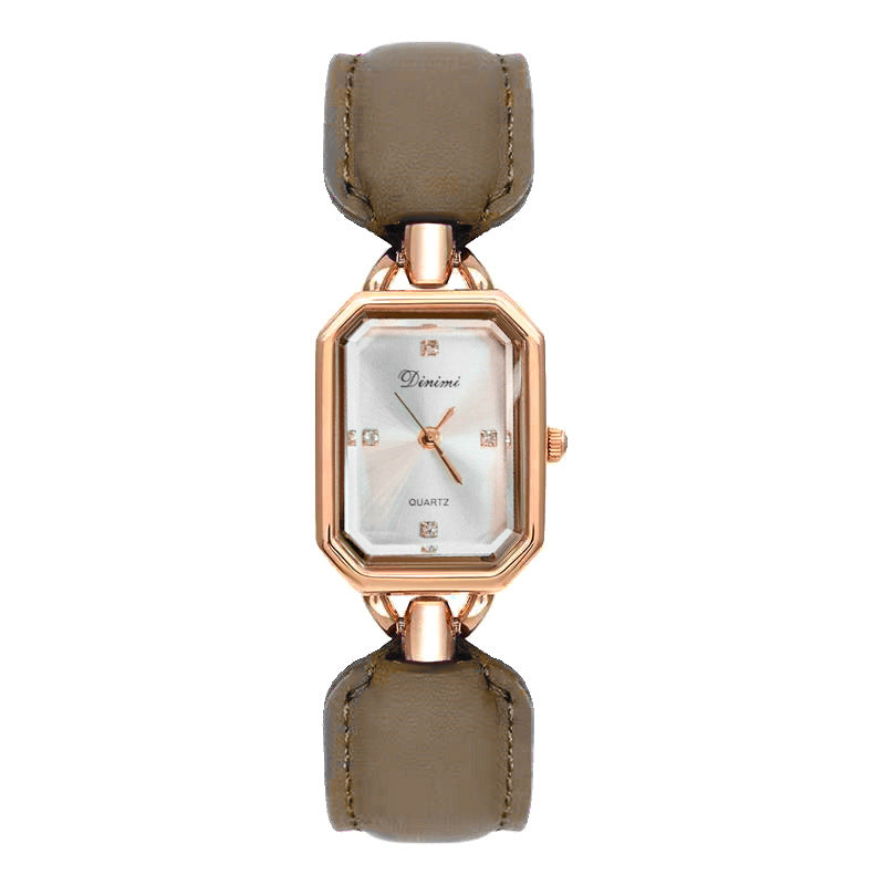 Elegant women's square disc watch with luxury leather strap