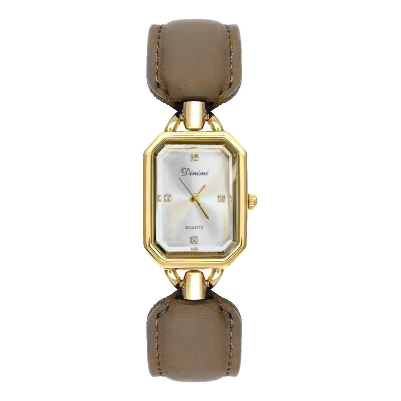 Elegant women's square disc watch with luxury leather strap