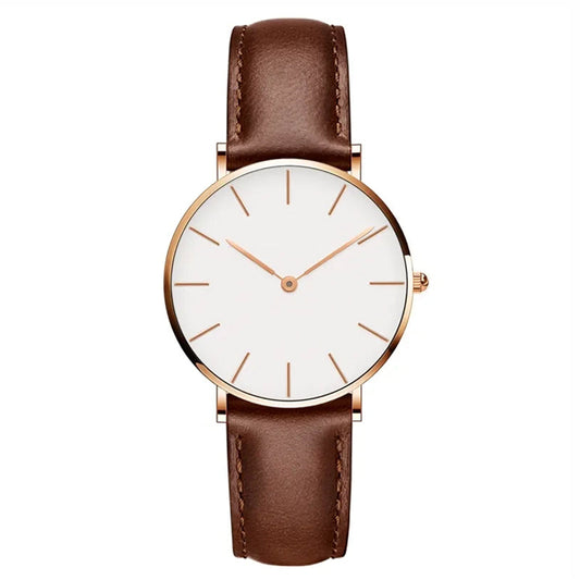 Diamira | Timeless minimalist round watch with leather strap