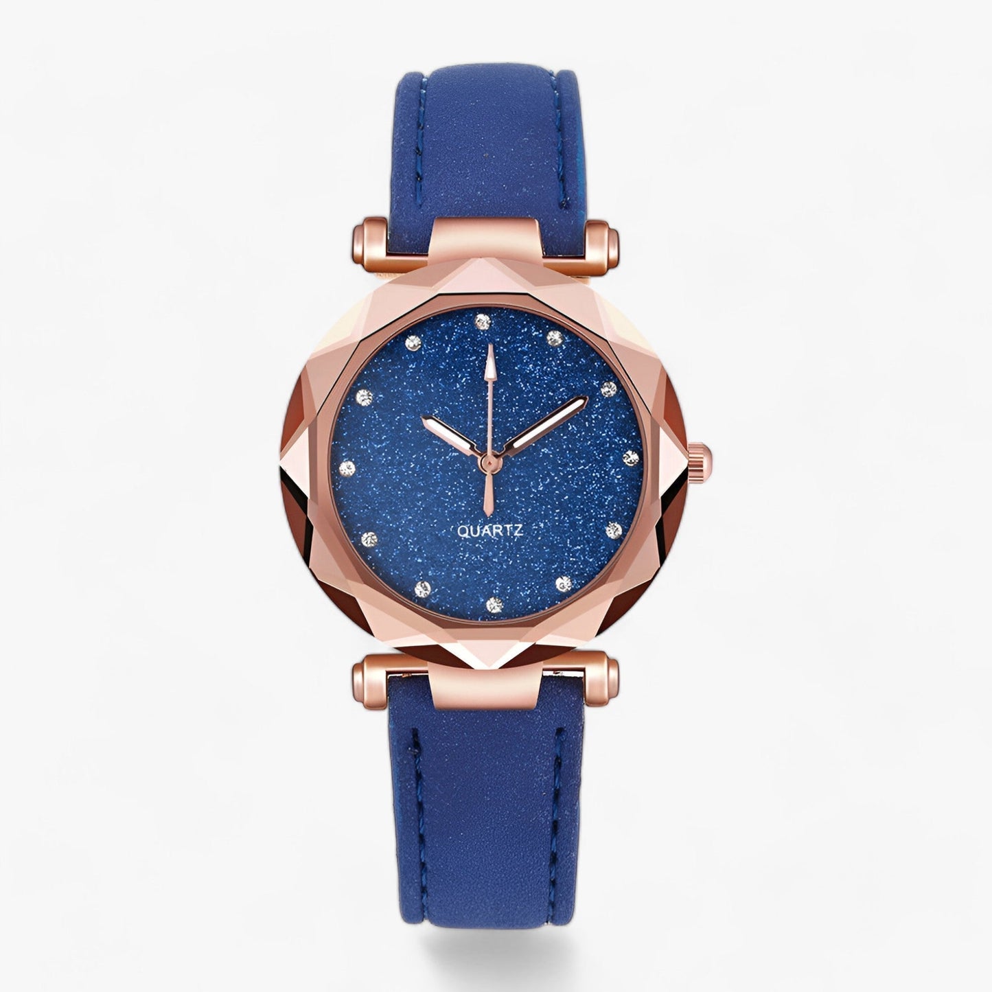 Rhinestone watch with starry sky design and suede strap