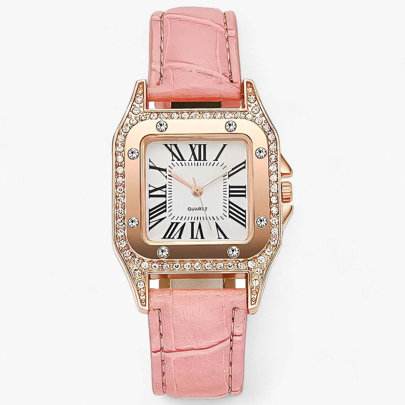 Leather diamond quartz watch